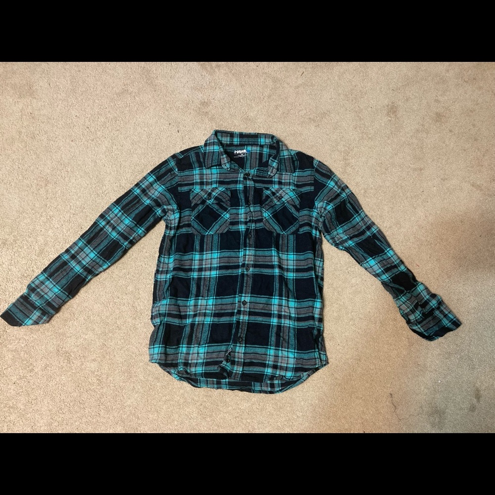 Teal and Black Hawk Flannel Size youth XL